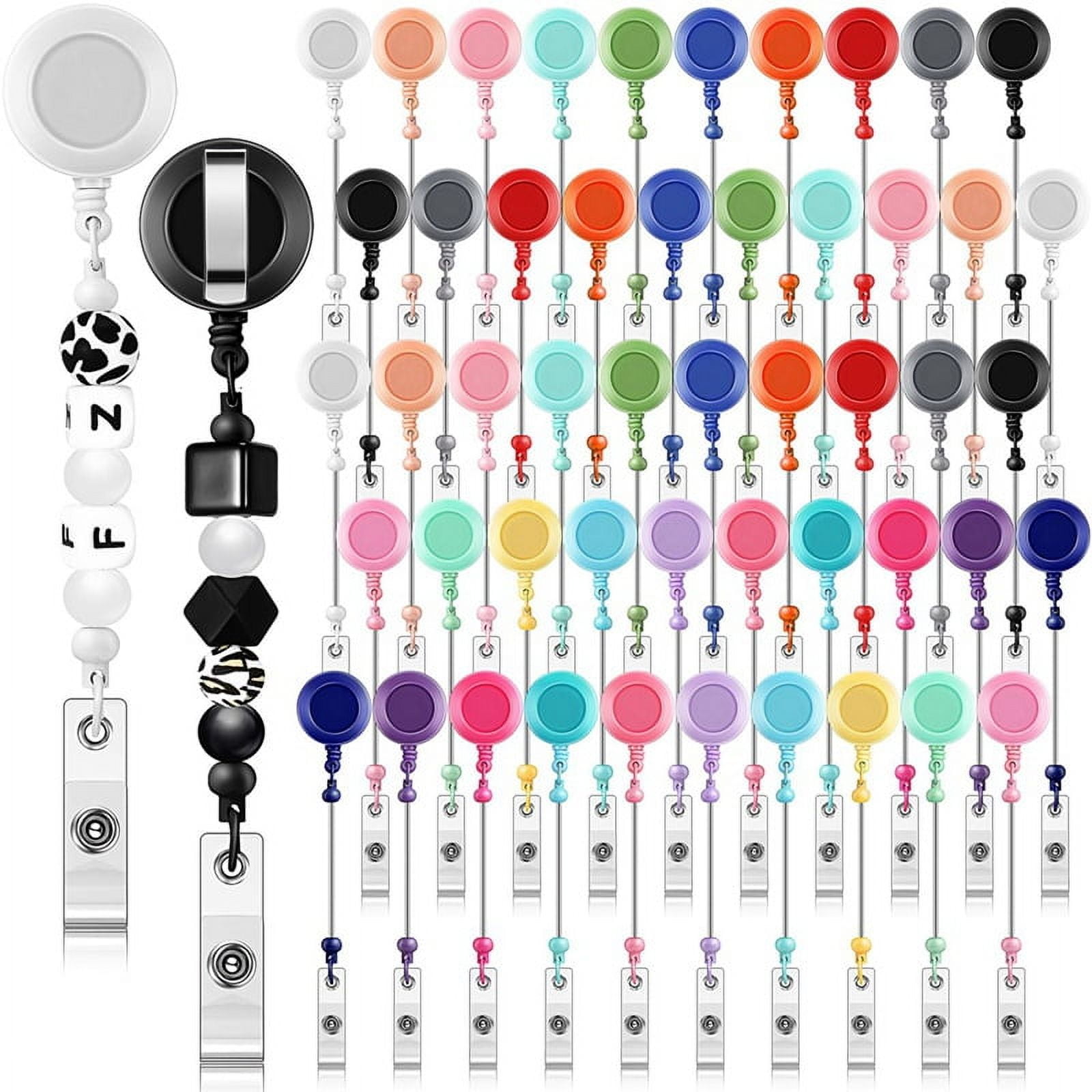 Badge Reel With Beads 30 Pcs Beadable Badge Reel Retractable, DIY