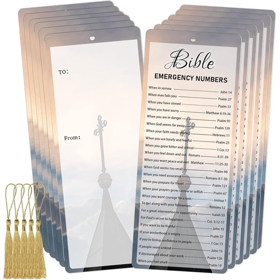 50pcs Bible Emergency Numbers Bookmark Christian Bookmark Card with Tassels Bible Verse Cross Inspirational Book Marks 2.4x6inch