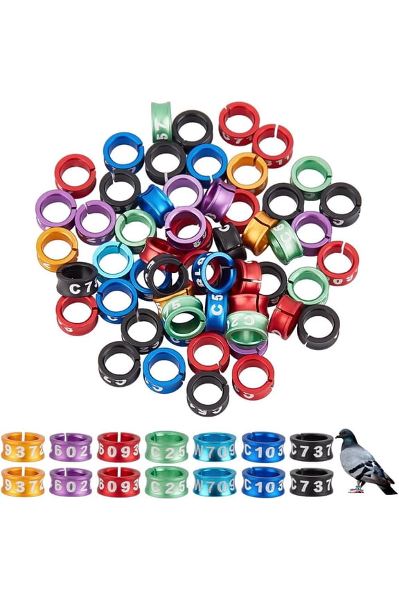 50pcs Bird Foot Ring Open Aluminum Alloy Split Ring Bird Leg Rings with Serial Number Identification Pigeon Training Ring Tags