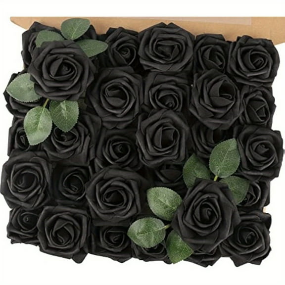 50pcs Black Artificial Roses Flowers with stem Real Looking Fake Roses Decoration DIY for Wedding Arrangements Party Home Decoration Wedding Bouquets Bridal Shower Home Office Table Decors