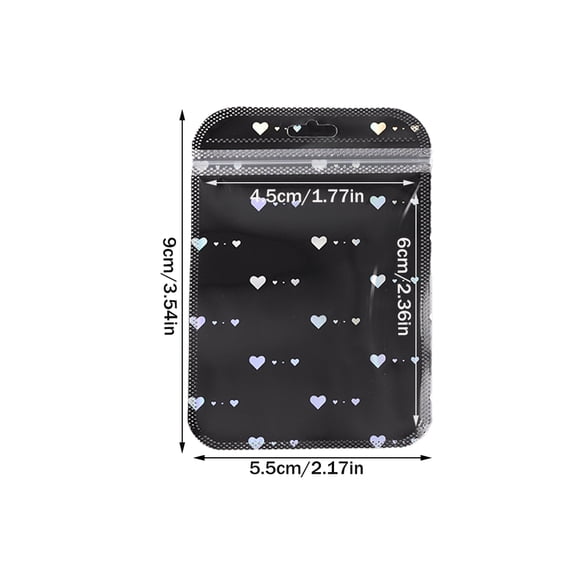 50pcs Black White Laser Heart Resealable Mylar Pouch Bag with Ziplock For Home Party Favor Food Storage Small Business Packaging BK 5.5X9cm