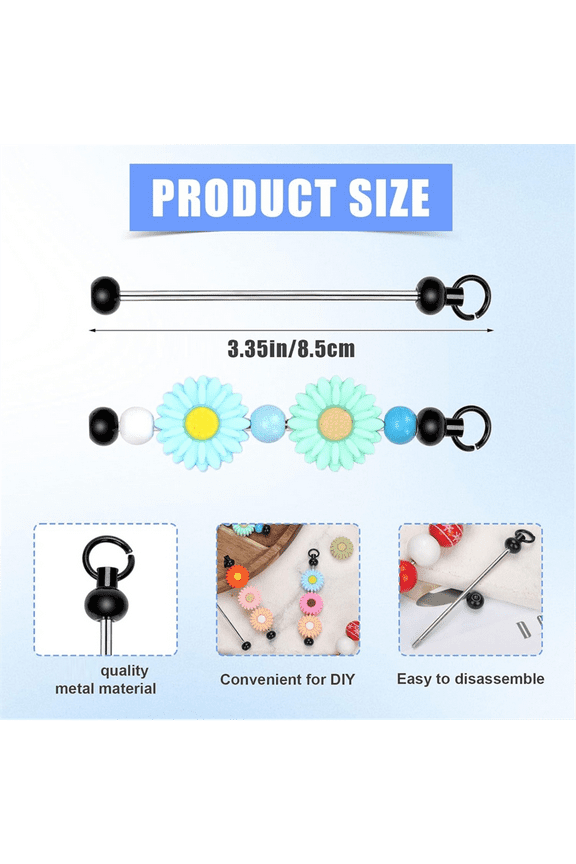 50pcs Blank Beadable Keychain Bars,Metal DIY Bead Keychain Bar Charms Easy to Detachable Beaded Key for Craft Item