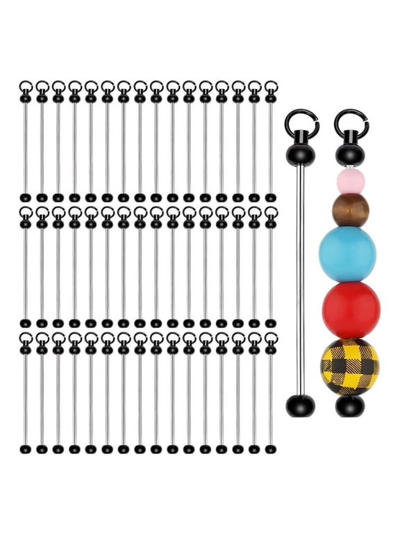 50pcs Blank Beadable Keychain Bars,Metal DIY Bead Keychain Bar Charms Easy to Detachable Beaded Key for Craft Item