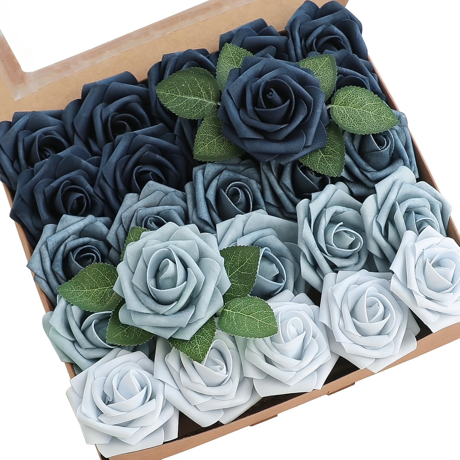 Diy Gradient Roses 50pcs Blue Gradient Artificial Foam Roses with Stems - Perfect for DIY ...