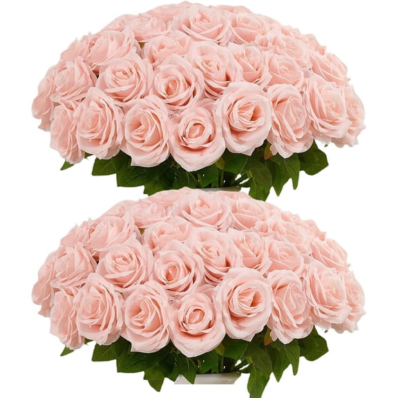 50pcs Blush Pink Artificial Roses, Fake Silk Flowers with Stems for Wedding Centerpieces, Realistic Home Party Decor Floral Arrangements