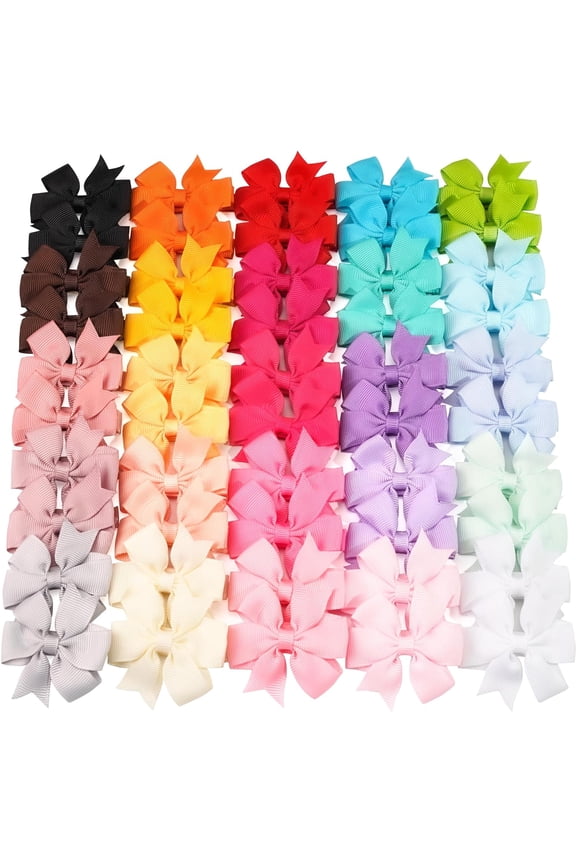50pcs Boutique Grosgrain Ribbon Pinwheel Hair Bows for Baby Girls, Toddler Bows Hair Clips Birthday Gifts In Pair