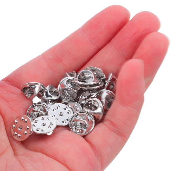 50pcs Brass Clutch Badge Insignia Clutches Pin Backs Replacement (Silver)