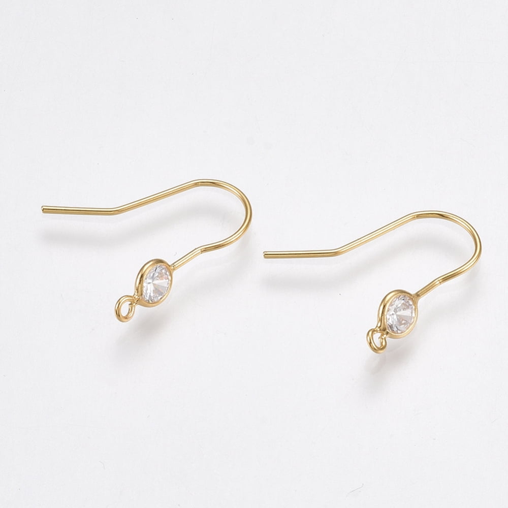 50pcs Brass Earring Hooks with Cubic Zirconia and Vertical Loop Nickel Free golden 18x4.5mm Hole: 1mm 20 Gauge Pin: 0.8mm