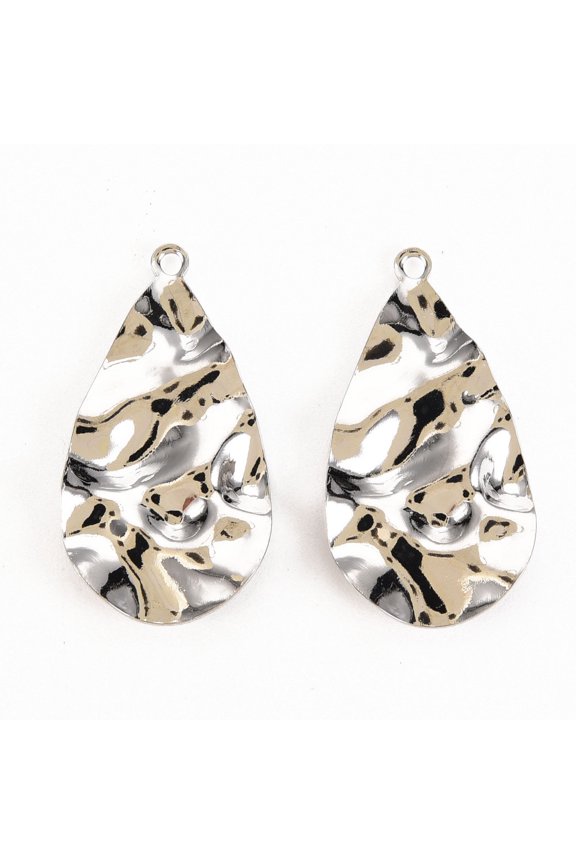 50pcs Brass Pendants Nickel Free Teardrop Platinum 31x16.5x2mm Hole: 1mm for DIY