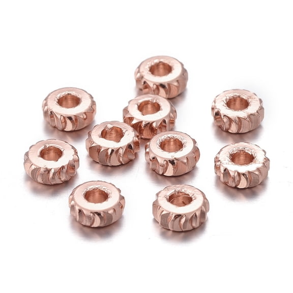 50pcs Brass Spacer Beads Long-lasting Fancy Cut Flat Round Rose golden 5x2mm Hole: 1.8mm