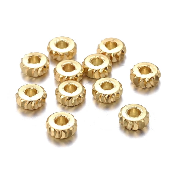 50pcs Brass Spacer Beads Long-lasting Plated Fancy Cut Flat Round Golden 5x2mm Hole: 1.8mm
