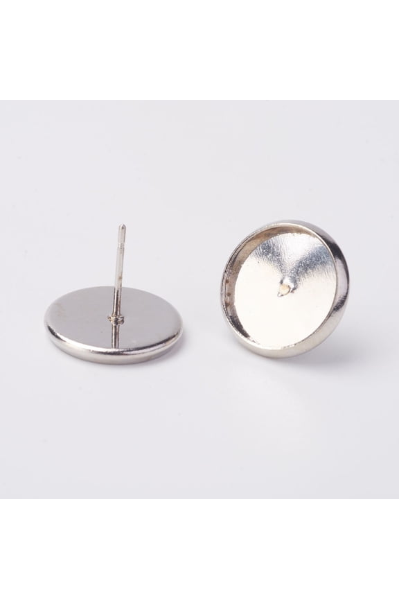 50pcs Brass Stud Earring Settings Lead Free and Cadmium Free and Nickel Free about 12mm long 14mm wide Tray: 12mm inner diameter