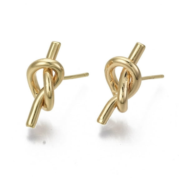50pcs Brass Stud Earrings Nickel Free Knot Real 18K golden Plated 17x7.5mm Pin: 0.7mm