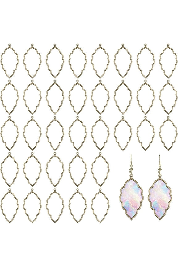 50pcs Bronze Open Back Bezel Pendants Leaf Shape Open Back Frame Pendants for DIY Earrings Necklace Bracelet Jewelry Making