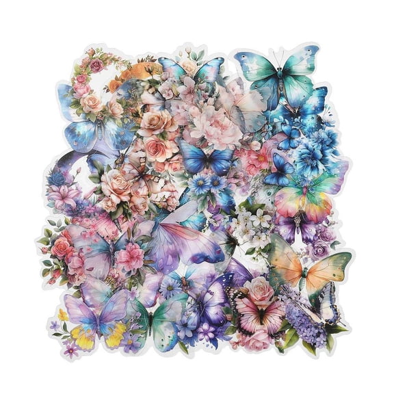50pcs Butterfly PVC Waterproof Stickers Self-adhesive Decals for Suitcase Skateboard Refrigerator Helmet Mixed color 53-57x47-50x0.1mm