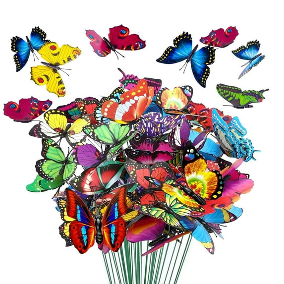 50pcs Butterfly Stakes Outdoor Yard Planter Flower Pot Bed Garden Decor Butterflies Decorations,Fairy Garden Accessories Gardening Gifts