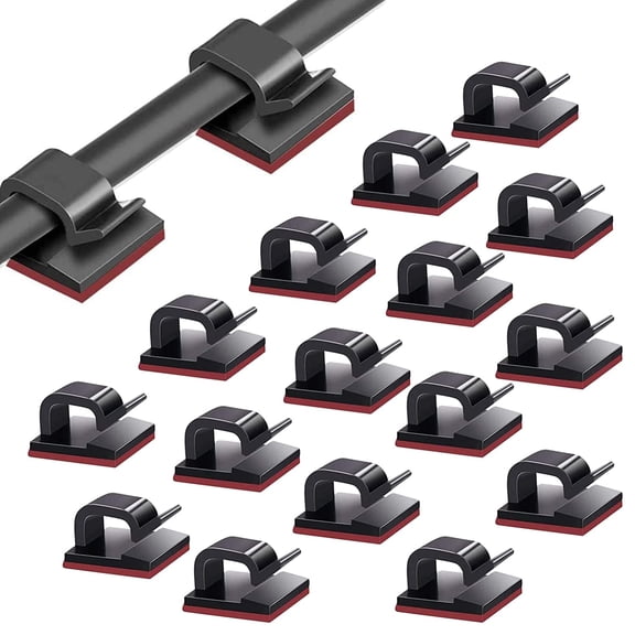 50pcs Cable Clips, Adhesive Cable Organizer Cord Holder, Nylon Plastic R-Type Cable Clips Clamp Kit, Durable Strong Cable Wire Management for Car, Office and Home (Black)