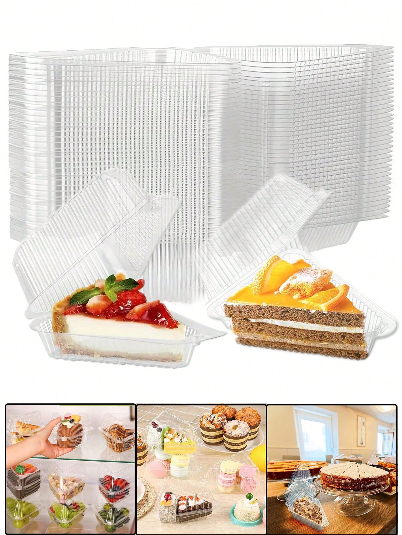 50pcs Cake Box, Disposable Plastic Cake Container, Transparent Independent Cake Box, Suitable For Sandwiches,Candy Chocolate Biscuits And Other Food Boxes Wedding Party Decoration Dessert Storage Box