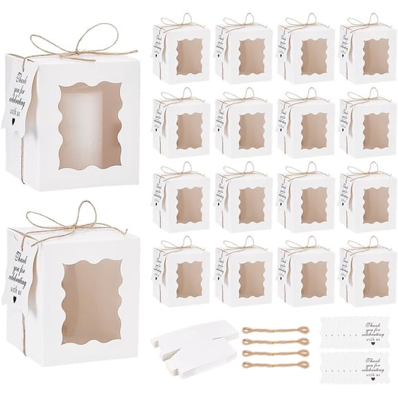 50pcs Candle Gift Boxes Transparent White Paper Gift Boxes 3x3x4inch Small Packaging Box with Tags and Ropes