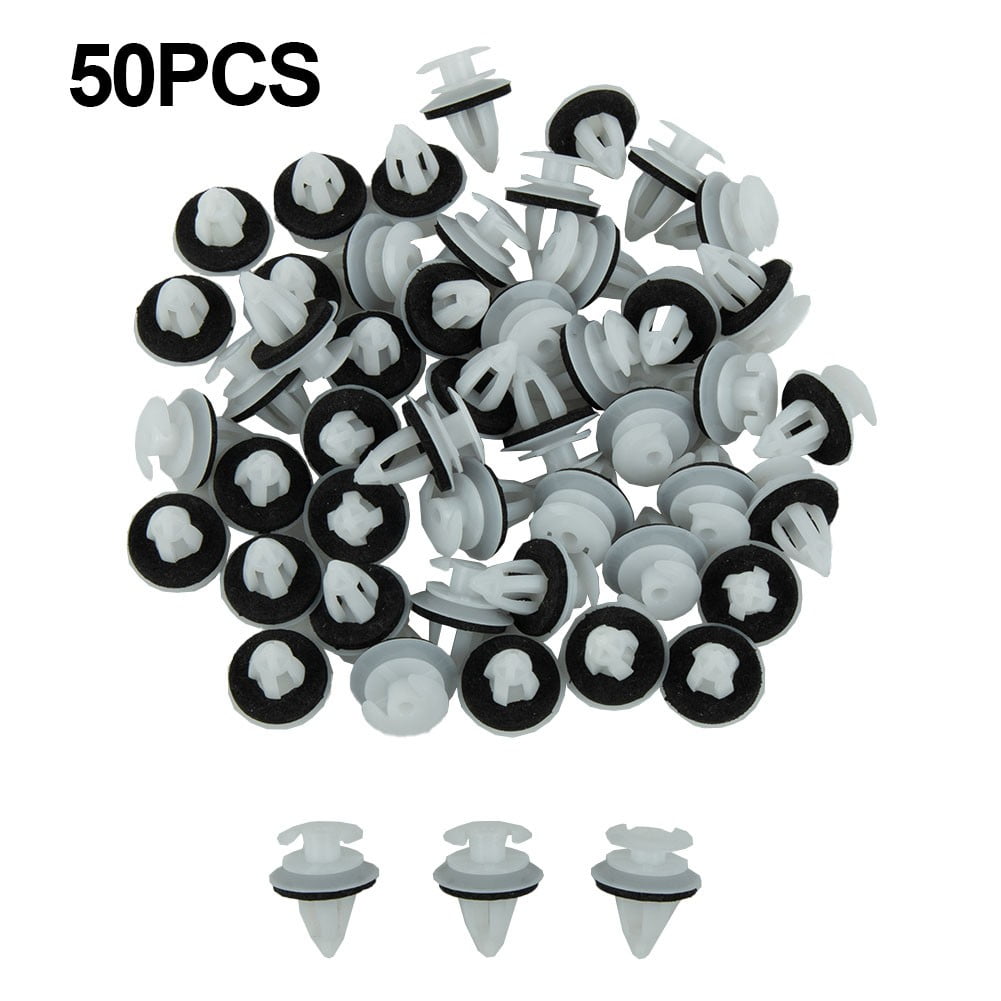 50pcs Car Door Panel Clips Fixing Fasteners for BMW BE36 E38 E39 E46 M3 M5 Z3 Auto Accessories D57 White Car Buckle + Gasket