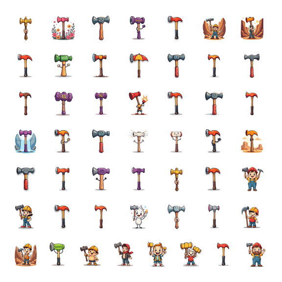 50pcs Cartoon Double - Headed Axe Handheld Stickers Stationery Children Toy Decals Water Bottle Laptop Phone Bicycle Luggage Stickers Set
