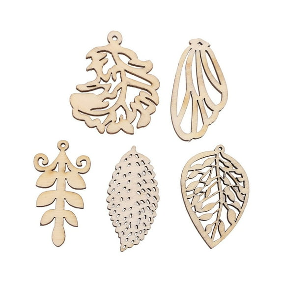 50pcs Cartoon Hollow out Leaf Shape Wooden Pieces Cutouts Craft Embellishments Wood Ornament Manual Accessories for DIY Art