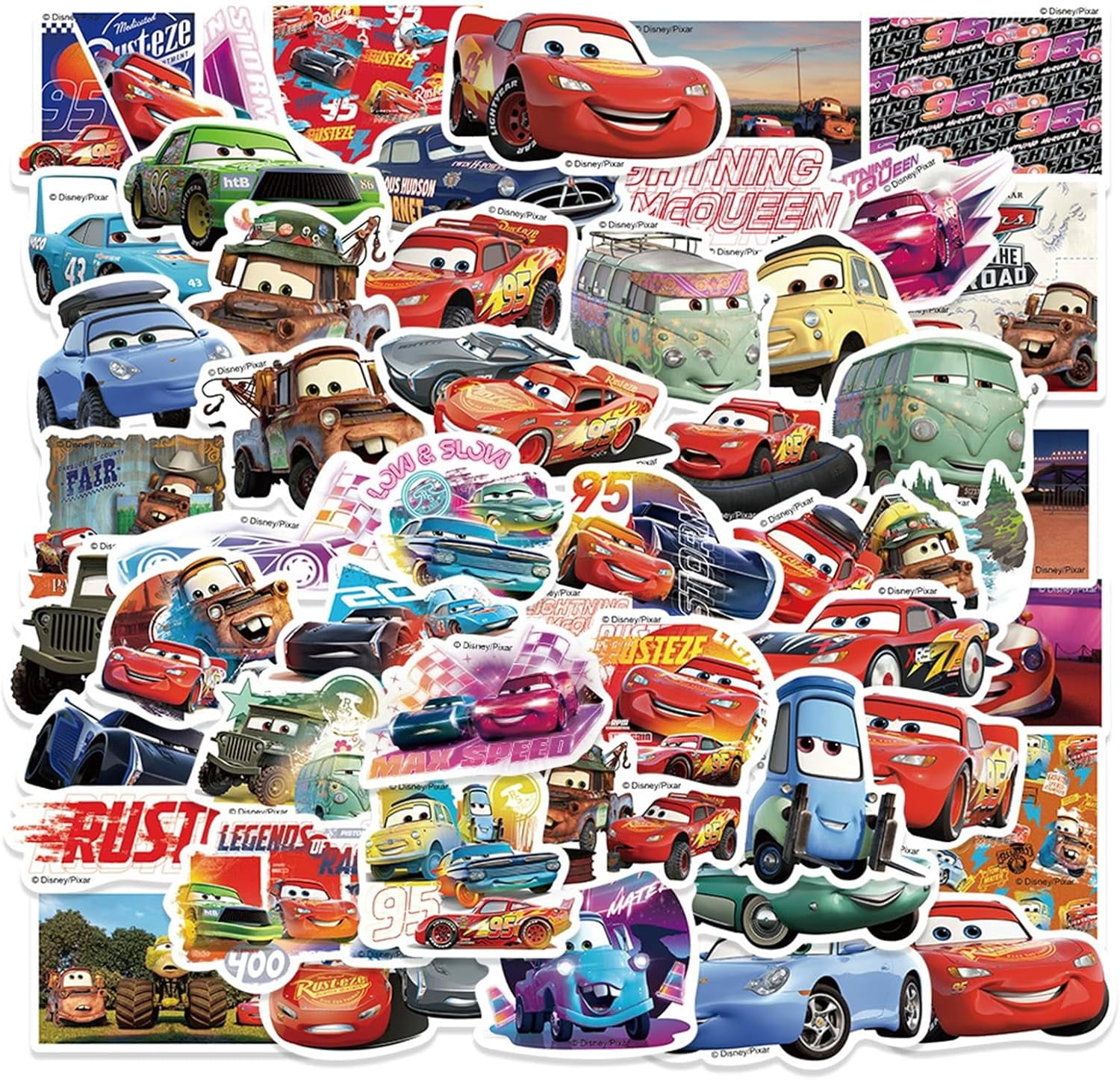 50pcs Cartoon Movie Cars Stickers for,Vinyl Waterproof Princess Decal ...