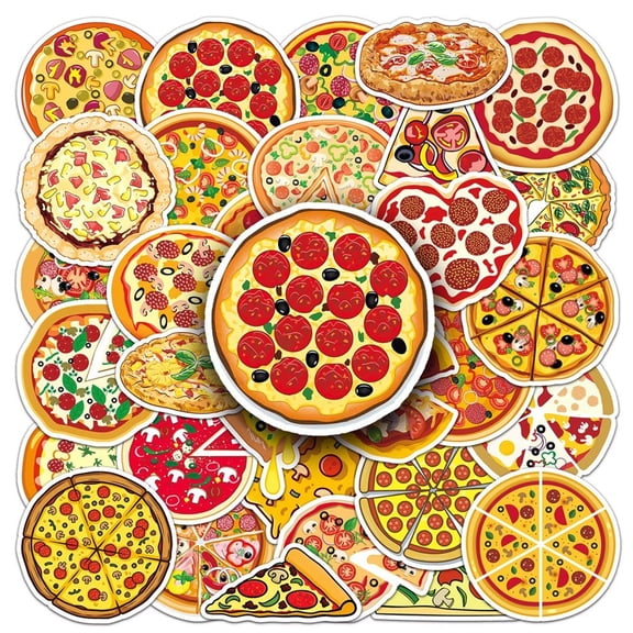 50pcs Cartoon Pizza Stickers Food Graffiti Decals DIY Pizza Sticker for Laptop Suitcase Car Travel Phone