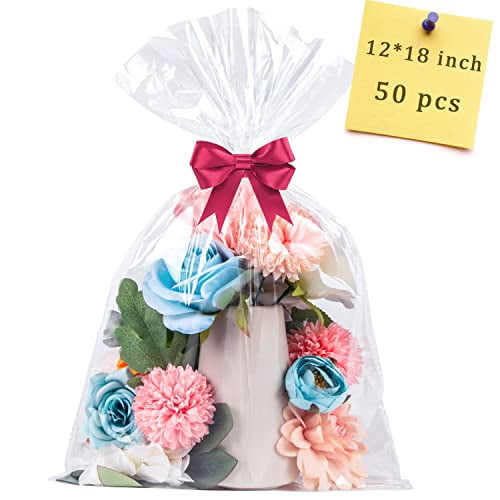 20 Pack Clear Cellophane Basket Bags 12x18 Inch - Gift Wrapping Bags For Easter Baskets & Party Favors