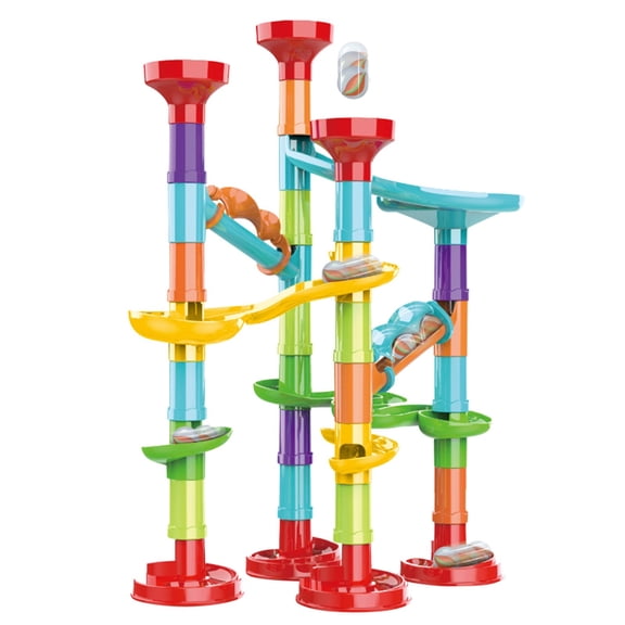 50pcs Children'S Ejection Chute Building Block Toy (Comes With 15 Beads) Marble Run For Kids Ages 4-8 - Maze Game Diy Educational Playset Birthday Gift Track Pipe Building Blocks Glass Marbles