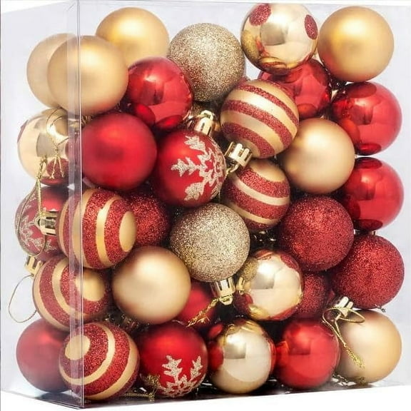 50pcs Christmas Balls 4cm / 1.6" Christmas Tree Hanging Ornaments Xmas Ball Decoration for Xmas Tree Wreath Garland, Red and Gold