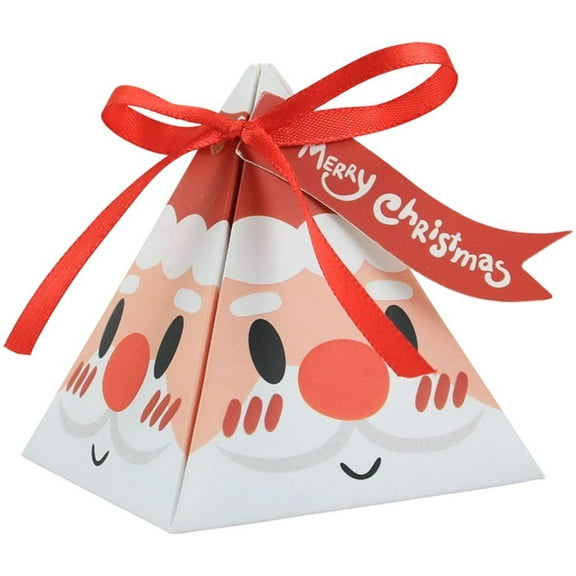 50pcs Christmas Party Gift Boxes Paper Treat Candy Box Small Paper Boxes Sweet Wedding Favour Boxes Snack Packaging Box Xmas Gift Bag With Ribbons