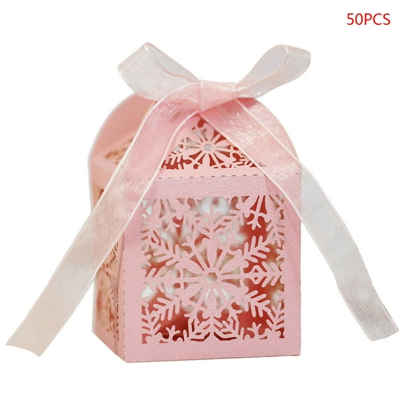 50pcs Christmas Snowflake Hollow Favor Gift Candy Box with Ribbon Wedding Party