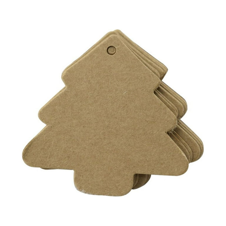 50pcs Christmas Tree Shape Label Kraft Paper Vintage Blank Name Tag Price Tags Wedding Party Gift Tags (Brown)