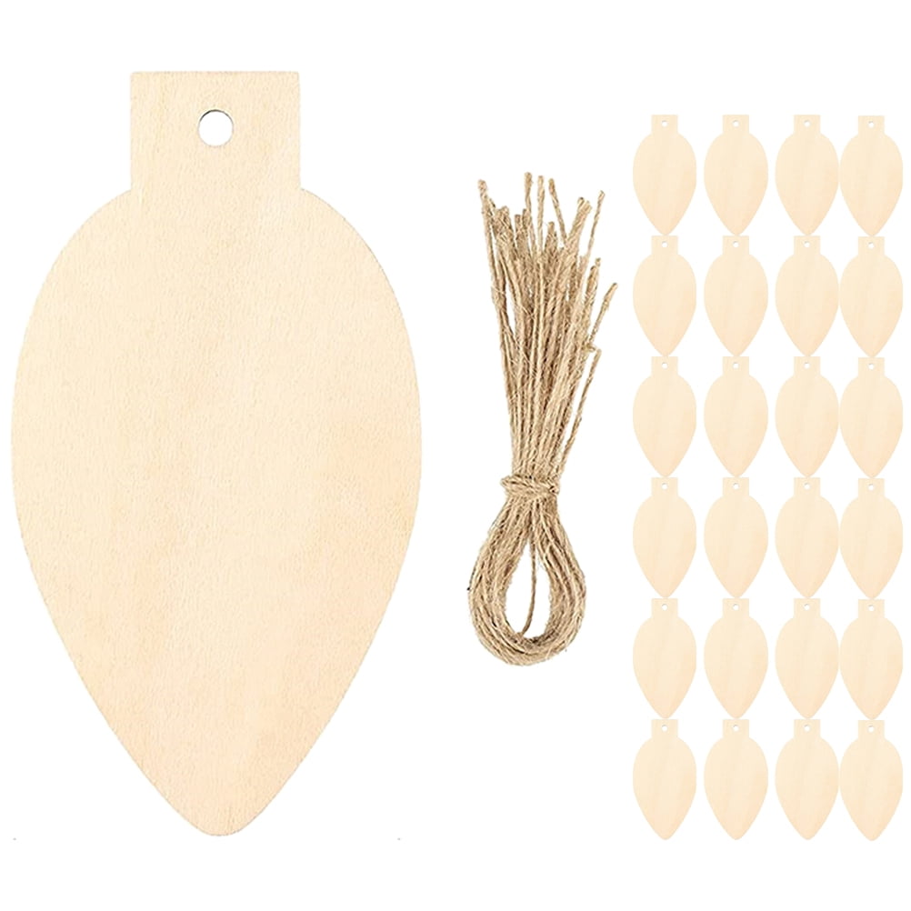 RENACLIPY 50 Pcs Khaki Wood Slices in Light Bulb Shape for Christmas Holiday Craft Supplies and Seasonal Decorations