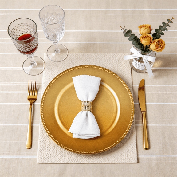 50pcs Circular 13 Inch Golden Charger Tray, Suitable for Plastic Table Chargers On Weddings, Thanksgiving, And Christmas Occasions