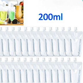 50pcs Clear Plastic Spouted Cup Flask Liquid Drink Bag Pouch Reusable 200ML