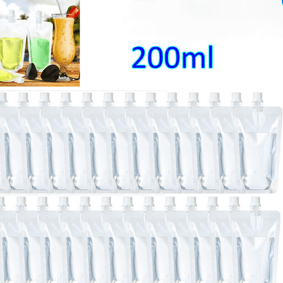 50pcs Clear Plastic Spouted Cup Flask Liquid Drink Bag Pouch Reusable 200ML
