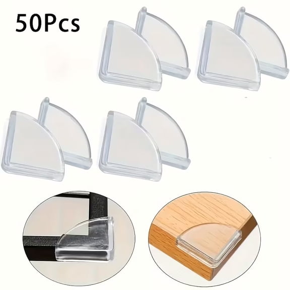 50pcs Clear Silicone Table Protectors - Soft Corner Guards & Edge Safety Bumpers for Sharp Furniture & Table Edges