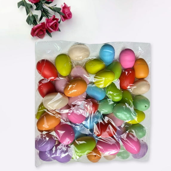 50pcs Colorful Plastic Easter Eggs,Easter Egg Gifts Clearance by VOTRUDI,DIY Prefilled Easter Basket Stuffers with String for Kids Party Favors,C