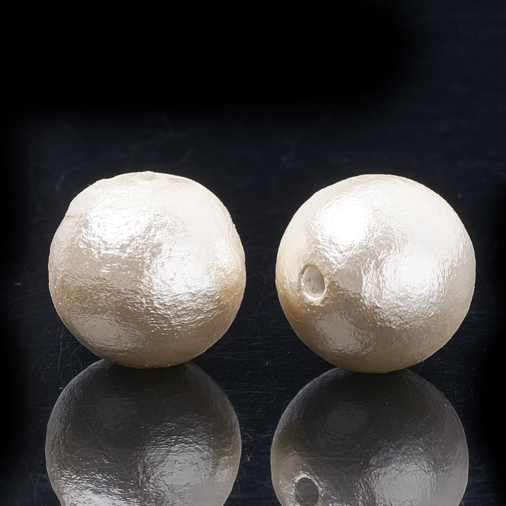 50pcs Compressed Cotton Pearl Beads Eco-Friendly Dyed Round Floral White 16~16.5mm Hole: 1.5mm