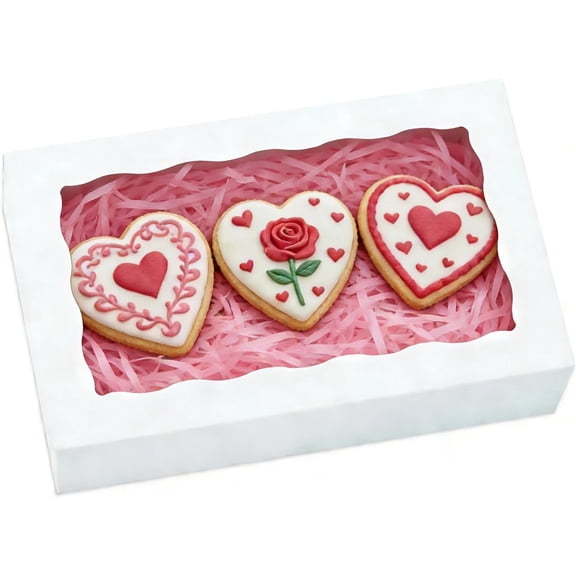 50pcs Cookie Boxes with Window 8x5x2 Inches Bakery Boxes Treat Box Dessert Box for Macaron Truffle Chocolate Covered Strawberries - White