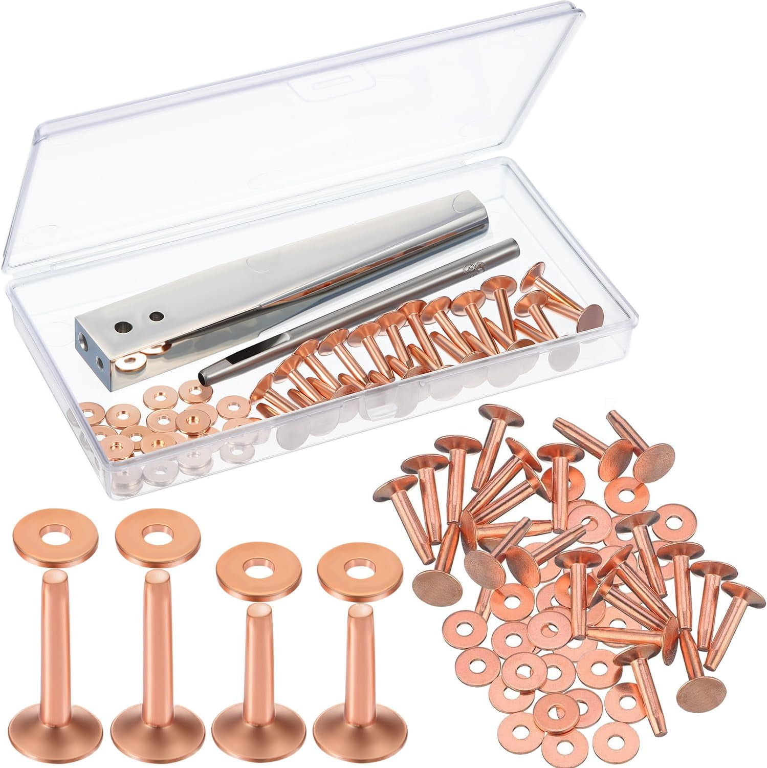 50pcs Copper Rivet and Burr Washers for Leather Work #9 #12 Brass Rivets Setter Install Setting Tool with Hole Punch Cutter Kit Belts Wallets Collars DIY Craft Supplies 50 -
