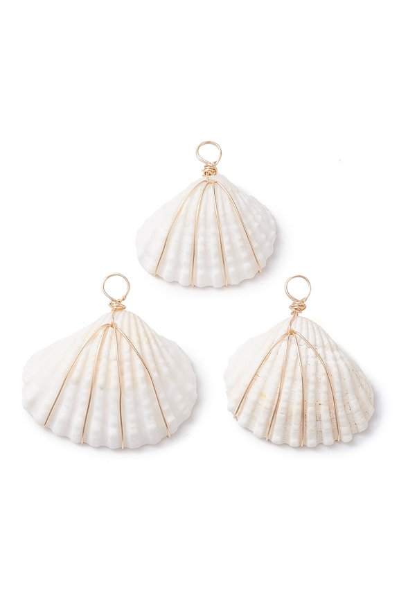 50pcs Copper Wire Wrapped Shell Pendants Shell Shaped Golden 27.5~32x26.5~32x9~11.5mm Hole: 4.2~4.5mm