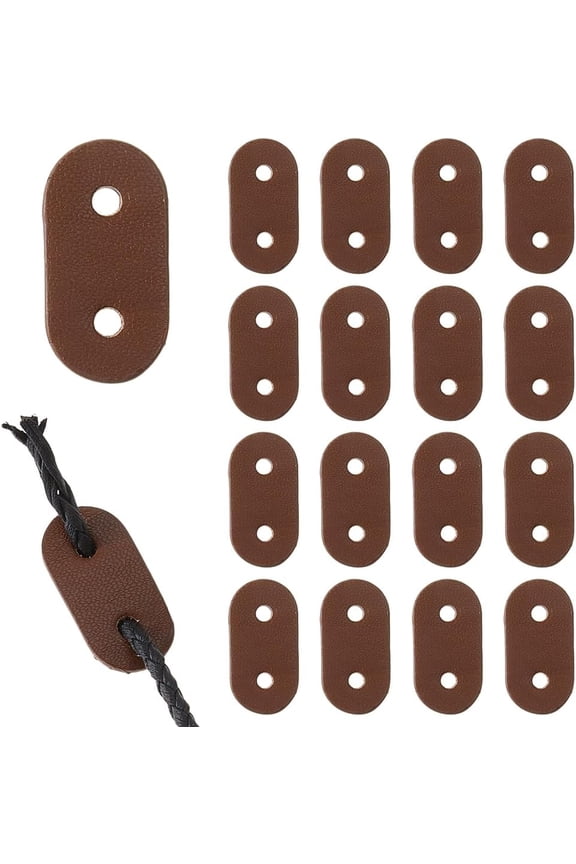 50pcs Cord Locks Oval PU Leather Toggle Stopper Double Hole Drawstring End Adjuster Fastener for DIY Casual Jacket Hoodie Pants Sweatpants Coats Waist Outwear Backpack