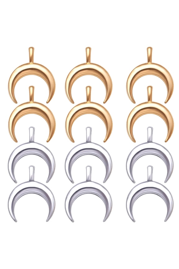 50pcs Crescent Moon Charms Alloy Crescent Pendant Double Horn Dangle Charms for DIY Necklace Earrings Bracelet Jewelry Making Accessories, Antique Silver, KC Gold, 20.5 mm x 17 mm