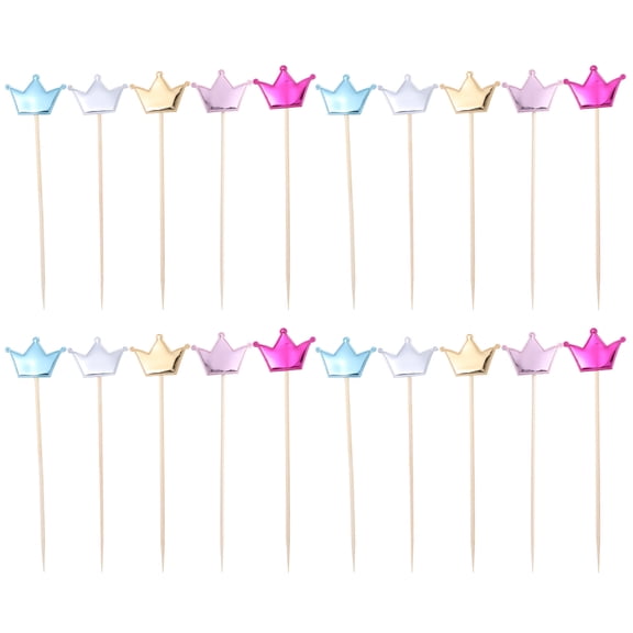 50pcs Crown Cake Picks Adorable Cupcake Topper Dessert Picks Creative Cake Decor for Birthday (5 Colors, 50pcs/Pack)