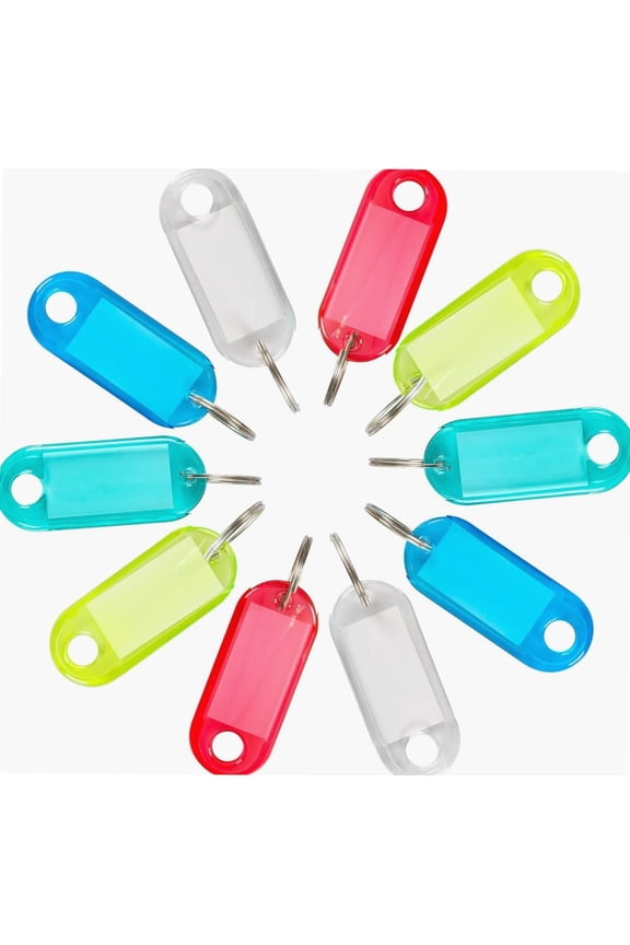 50pcs Crystal Clear Plastic Key Tags with Double Sided Display, Flexible Key Organizer with Labels Window & Ring, 5 Colors