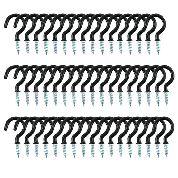 50pcs Cup Hooks 1 Inch Vinyl Coated Screw-in Ceiling Wall Thread Hooks Great for Indoor Outdoor Hanger Black