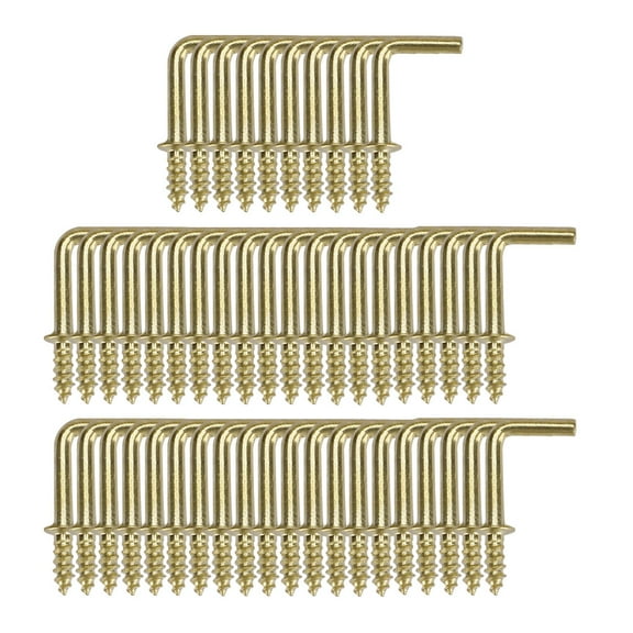 50pcs Cup Hooks Screw-in Wall 1/2 Inch Brass Plating Thread Square Hooks Great for Indoor Outdoor Hanger Gold Tone